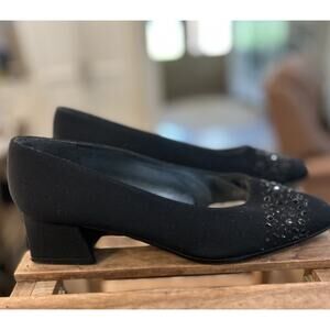 Stuart Weitzman Size 6B Black Fabric Rhinestone Pumps Formal Evening Party Heels